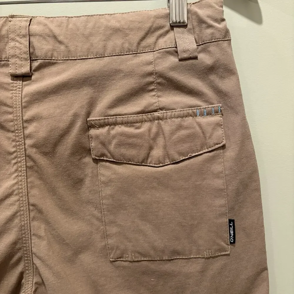 O'NEILL Hybrid Chino Shorts Size 30 Dark Khaki Zipper Button Drawstring Golf